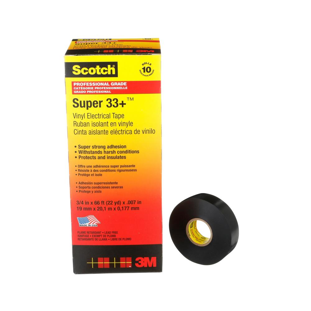 Scotch® Super 33+ Professional Grade Vinyl Electrical Tape, Black, 8.5 mil, 3/4 in x 66 ft<span class=' ItemWarning' style='display:block;'>Item is usually in stock, but we&#39;ll be in touch if there&#39;s a problem<br /></span>