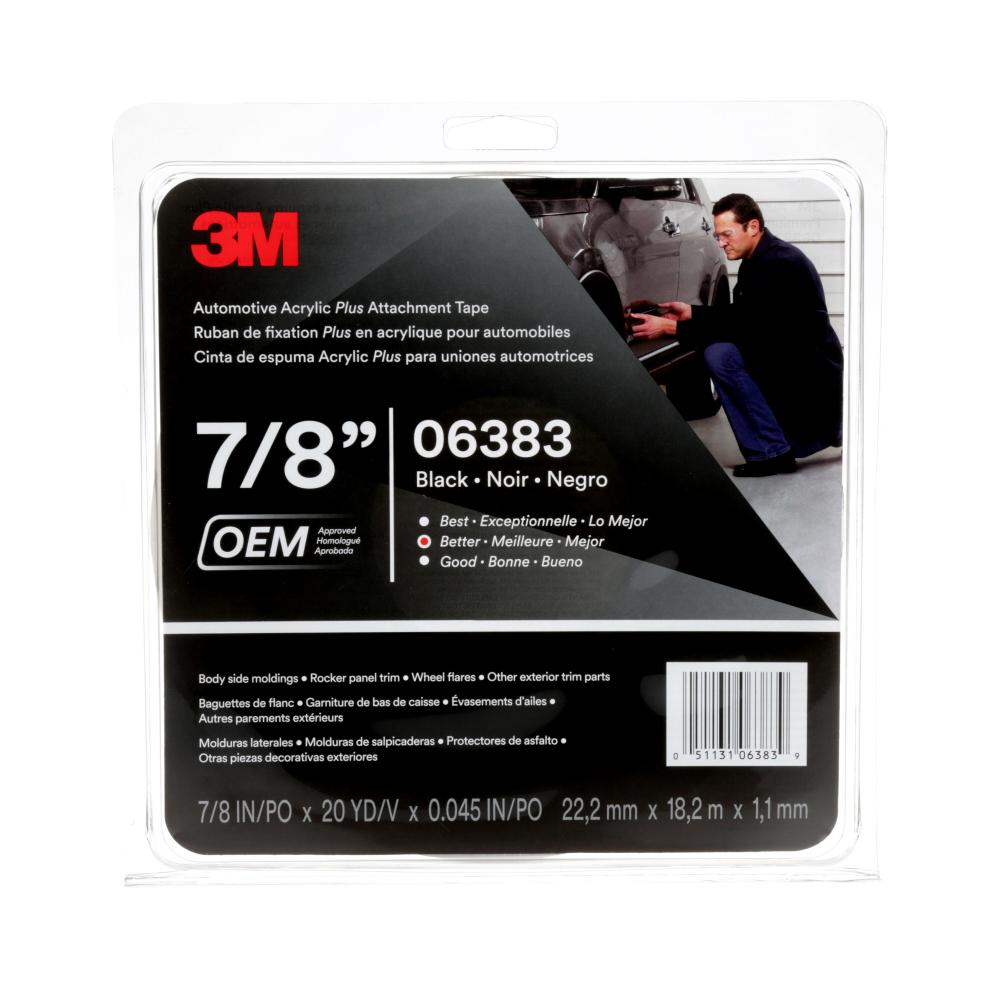 3M Automotive Acrylic Plus Attachment Tape 06383, black, 7/8 in x 20 yd, 45 mil<span class=' ItemWarning' style='display:block;'>Item is usually in stock, but we&#39;ll be in touch if there&#39;s a problem<br /></span>