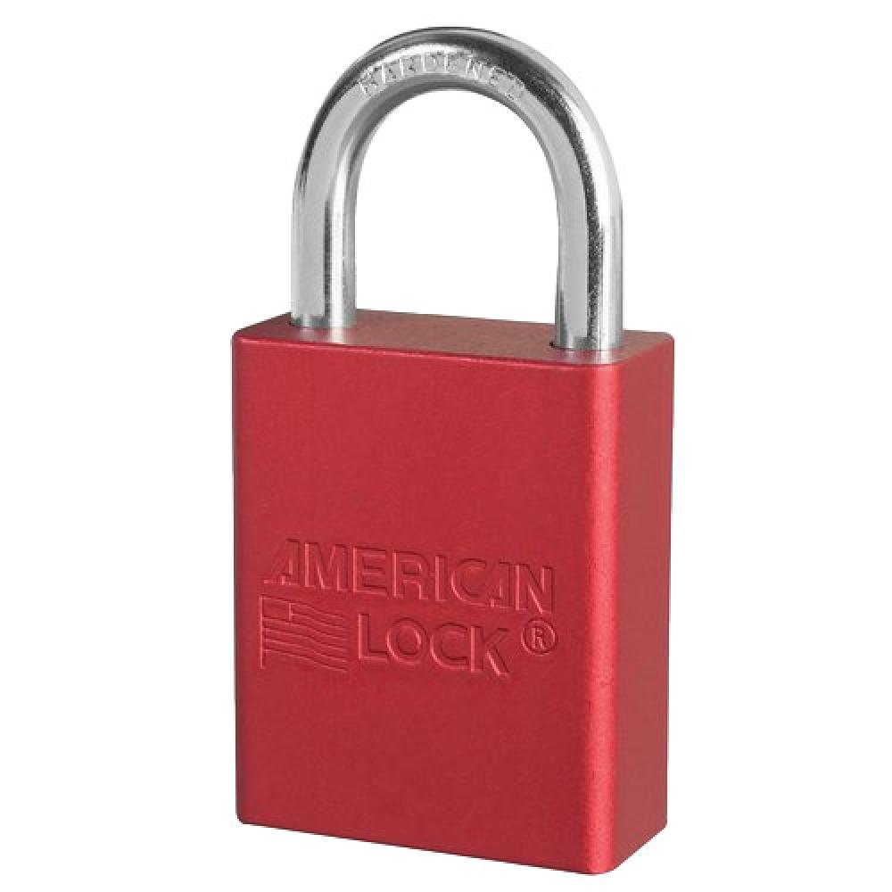 Red Anodized Aluminum Safety Padlock, 1-1/2in (38mm) Wide with 1in (25mm) Tall Shackle, Keyed Alike<span class=' ItemWarning' style='display:block;'>Item is usually in stock, but we&#39;ll be in touch if there&#39;s a problem<br /></span>
