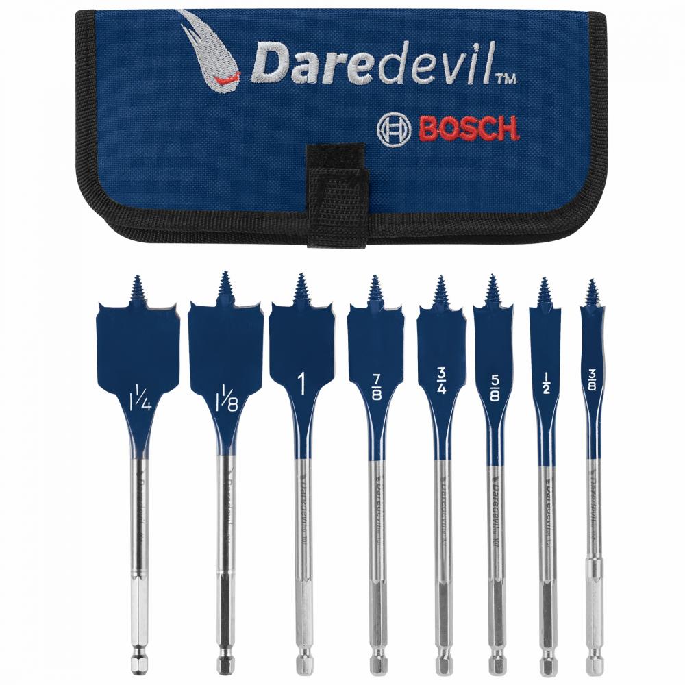 8 pc. Daredevil™ Standard Spade Bit Set with Pouch<span class=' ItemWarning' style='display:block;'>Item is usually in stock, but we&#39;ll be in touch if there&#39;s a problem<br /></span>