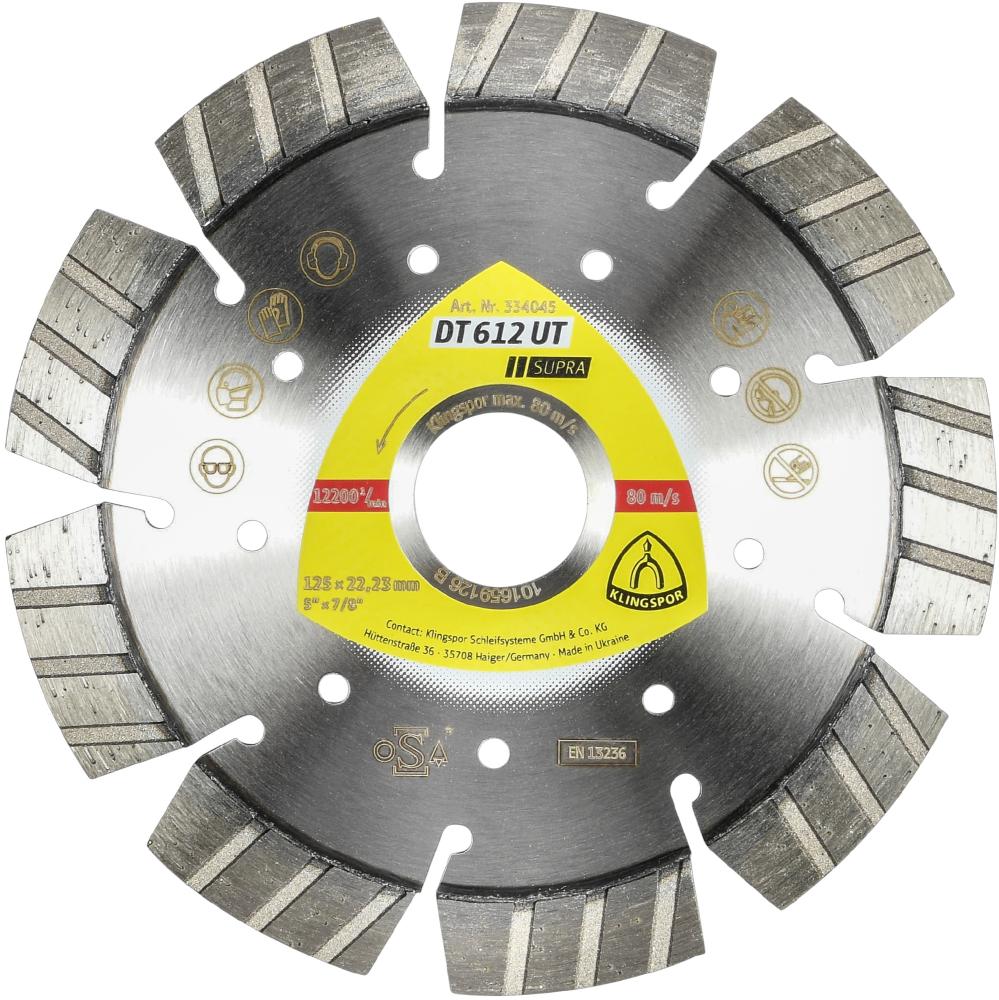 DT 612 UT diamond blades, 5 x 3/32 x 7/8 Inch 9 segments 1-5/16 x 3/32 x 1/2 Inch, standard turbo<span class=' ItemWarning' style='display:block;'>Item is usually in stock, but we&#39;ll be in touch if there&#39;s a problem<br /></span>