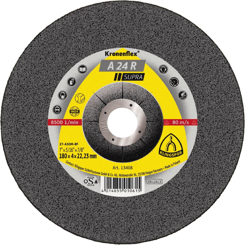 A 24 R grinding discs, 5 x 1/4 x 7/8 Inch depressed centre<span class=' ItemWarning' style='display:block;'>Item is usually in stock, but we&#39;ll be in touch if there&#39;s a problem<br /></span>