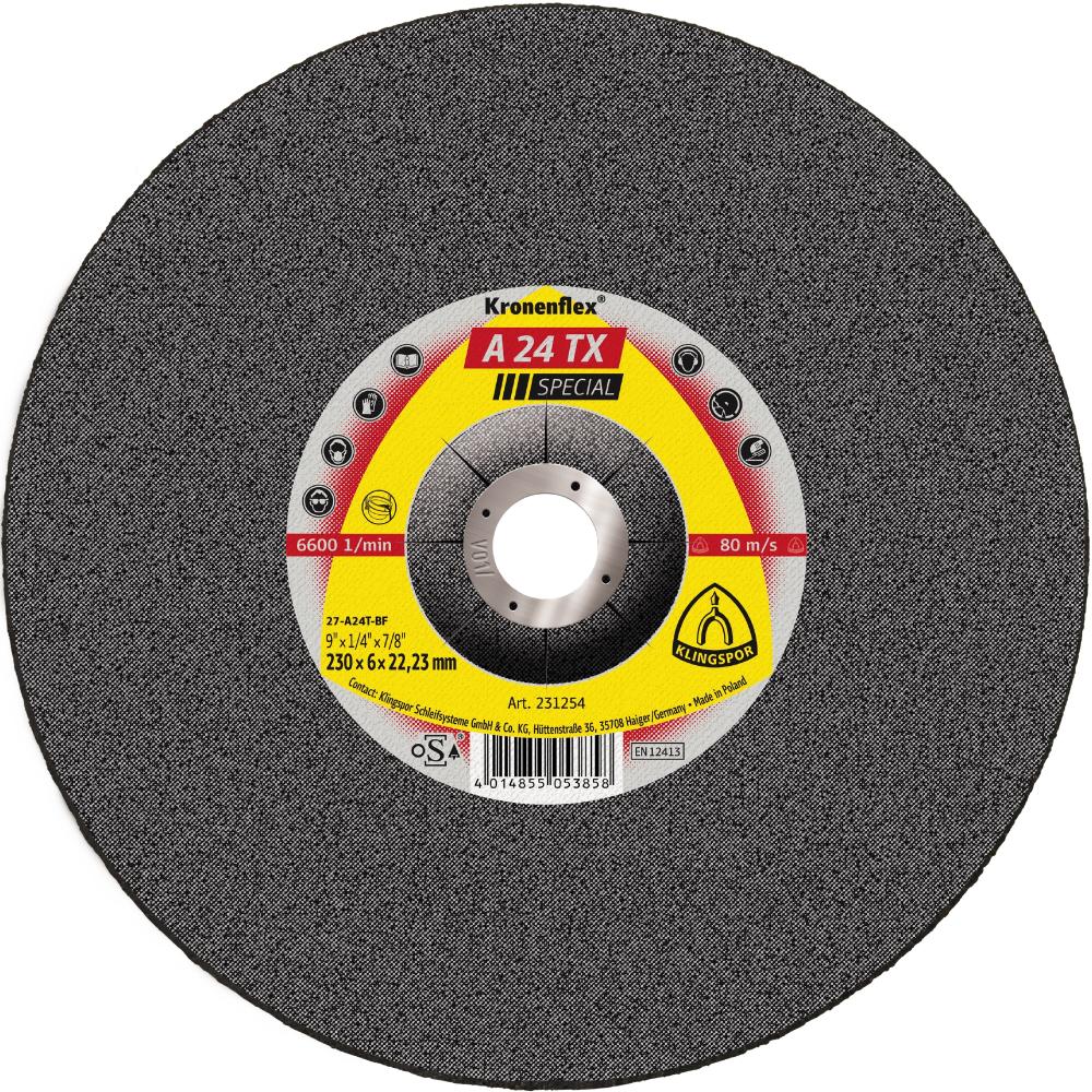 A 24 TX Kronenflex® grinding discs, 7 x 1/4 x 7/8 Inch depressed centre<span class='Notice ItemWarning' style='display:block;'>Item has been discontinued<br /></span>