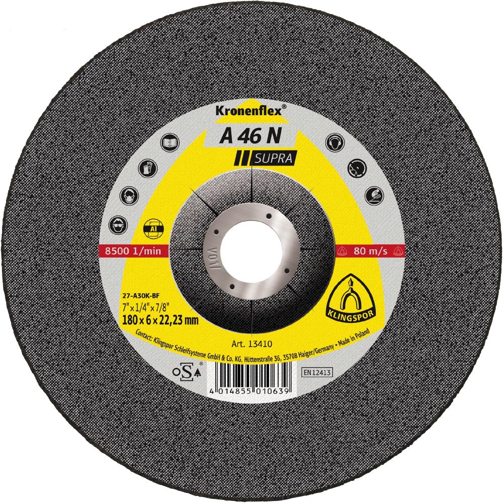 A 46 N Kronenflex® grinding discs, 5 x 1/4 x 7/8 Inch depressed centre<span class=' ItemWarning' style='display:block;'>Item is usually in stock, but we&#39;ll be in touch if there&#39;s a problem<br /></span>