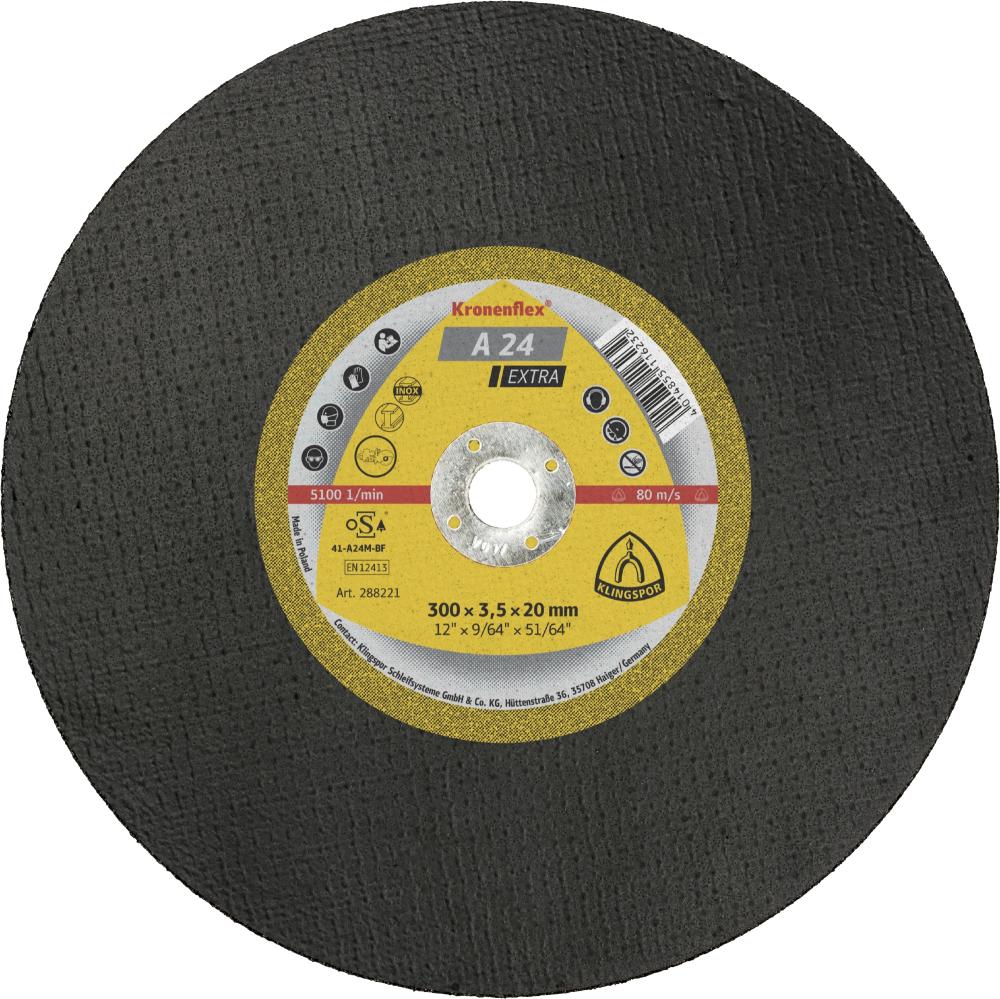 A 24 EX large Kronenflex® cutting-off wheels, 12 x 9/64 x 51/64 Inch flat<span class=' ItemWarning' style='display:block;'>Item is usually in stock, but we&#39;ll be in touch if there&#39;s a problem<br /></span>