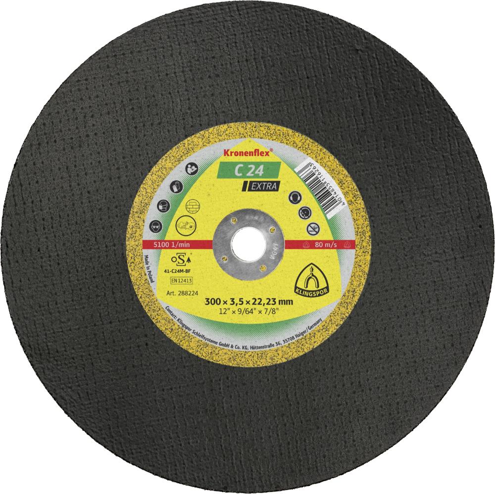 C 24 EX large Kronenflex® cutting-off wheels, 12 x 9/64 x 51/64 Inch flat<span class=' ItemWarning' style='display:block;'>Item is usually in stock, but we&#39;ll be in touch if there&#39;s a problem<br /></span>