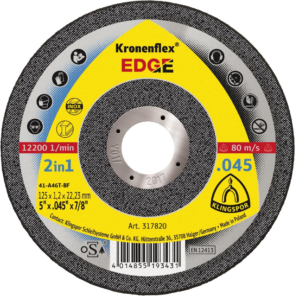 EDGE Kronenflex® cutting-off wheels, 5 x .045 x 7/8 Inch flat<span class=' ItemWarning' style='display:block;'>Item is usually in stock, but we&#39;ll be in touch if there&#39;s a problem<br /></span>
