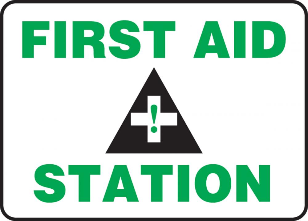 Safety Sign, FIRST AID STATION, 7&#34; x 10&#34;, Adhesive Vinyl<span class=' ItemWarning' style='display:block;'>Item is usually in stock, but we&#39;ll be in touch if there&#39;s a problem<br /></span>