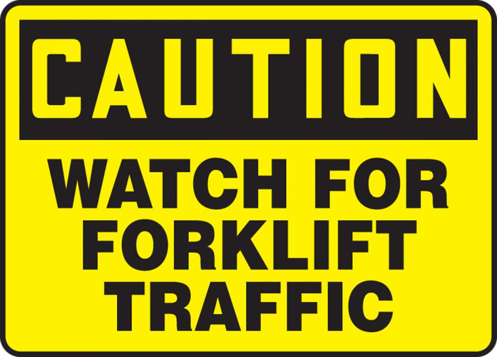Safety Sign, CAUTION WATCH FOR FORKLIFT TRAFFIC, 10&#34; x 14&#34;, Plastic<span class=' ItemWarning' style='display:block;'>Item is usually in stock, but we&#39;ll be in touch if there&#39;s a problem<br /></span>