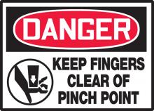 Accuform LEQM134VSP - Safety Label, DANGER KEEP FINGERS CLEAR OF PINCH POINT, 3 1/2" x 5", Adhesive Vinyl, 5/pk