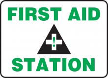 Accuform MFSD959VS - Safety Sign, FIRST AID STATION, 7" x 10", Adhesive Vinyl
