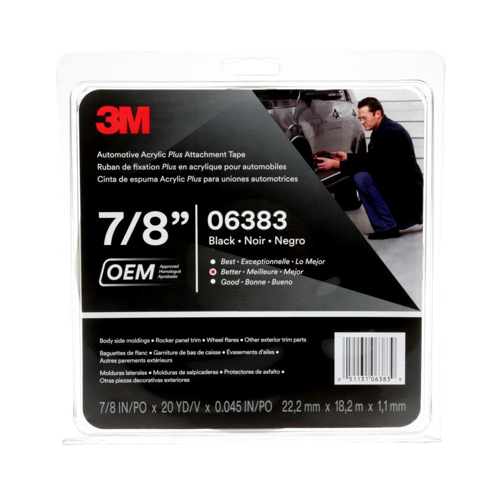 3M™ Automotive Acrylic Plus Attachment Tape 06383, black, 7/8 in x 20 yd, 45 mil<span class=' ItemWarning' style='display:block;'>Item is usually in stock, but we&#39;ll be in touch if there&#39;s a problem<br /></span>
