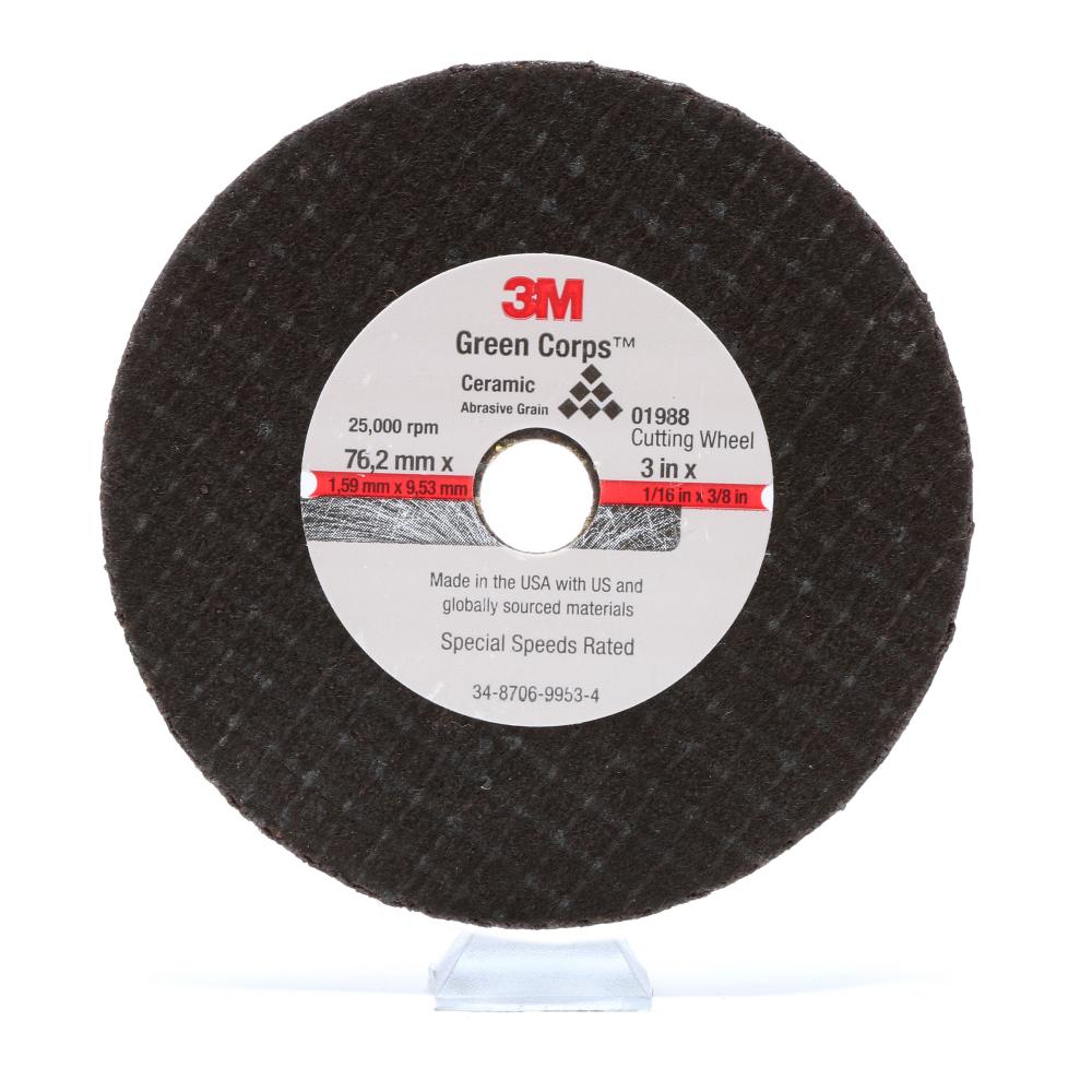 3M™ General Purpose Cut-Off Wheel, 01988, 3 in x 1/16 in x 3/8 in<span class=' ItemWarning' style='display:block;'>Item is usually in stock, but we&#39;ll be in touch if there&#39;s a problem<br /></span>