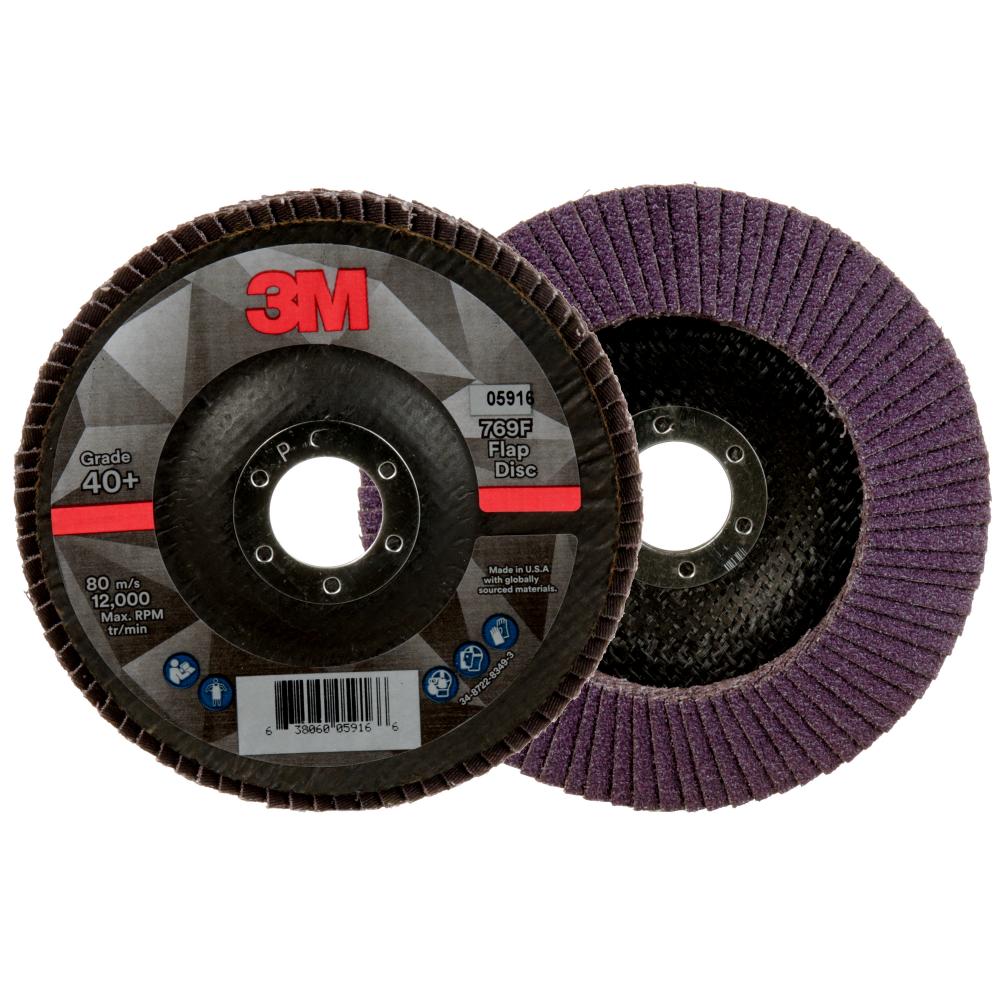 3M™ Flap Disc, 769F, T29, 40+, 5 in x 7/8 in (127 mm x 22.2 mm)<span class=' ItemWarning' style='display:block;'>Item is usually in stock, but we&#39;ll be in touch if there&#39;s a problem<br /></span>