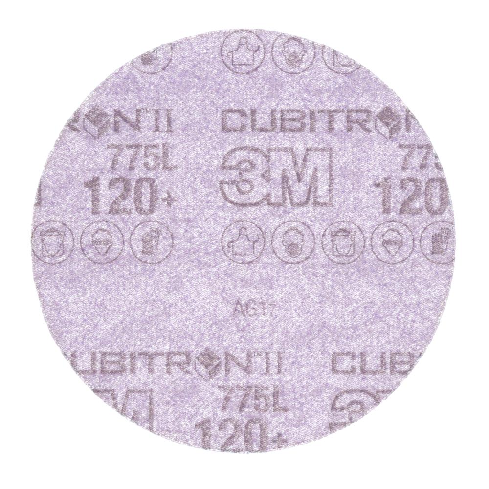 3M™ Cubitron™ II Hookit™ Film Disc 775L, film backing, 120+, 3 MIL, 5 in x NH, 127 mm x NH<span class=' ItemWarning' style='display:block;'>Item is usually in stock, but we&#39;ll be in touch if there&#39;s a problem<br /></span>
