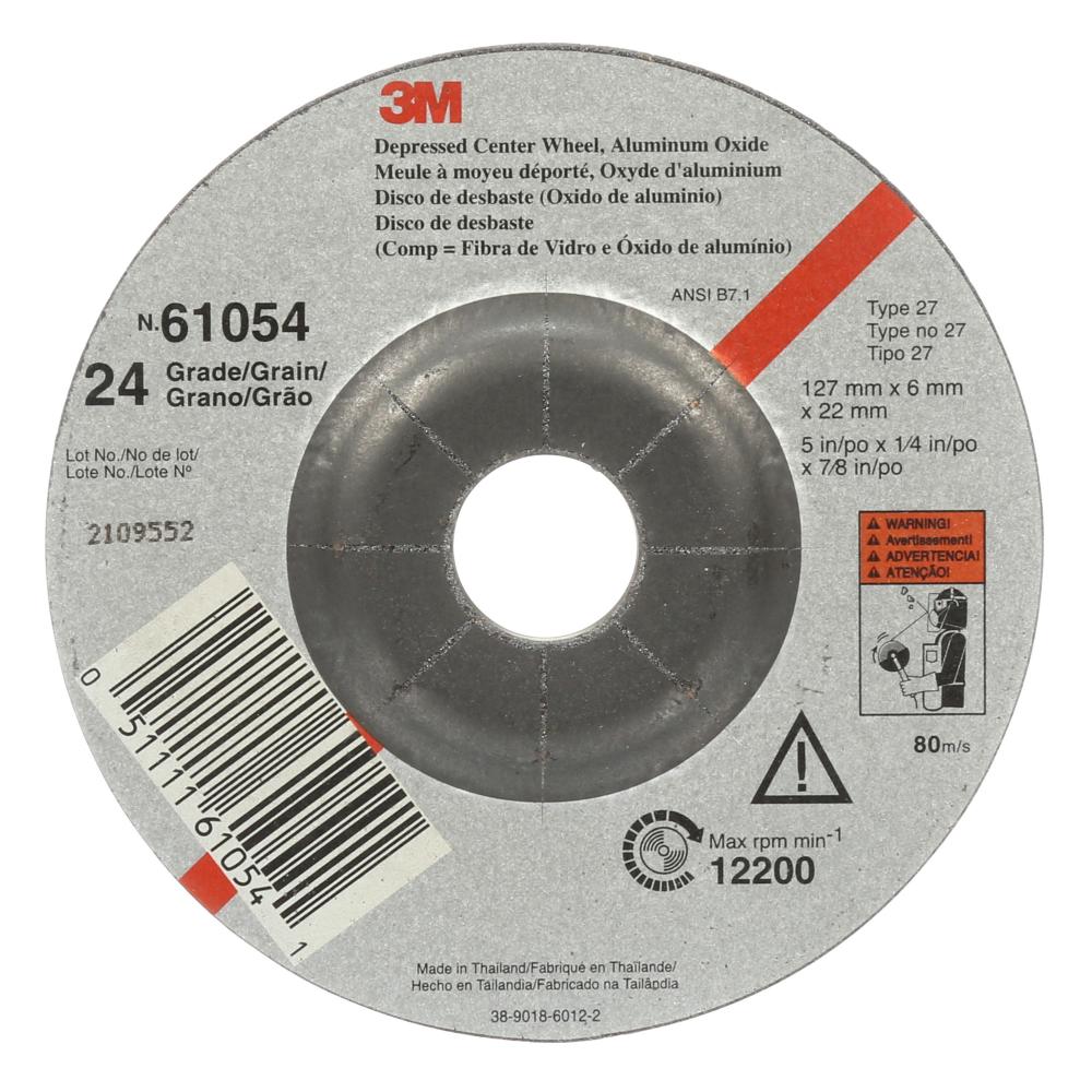 3M™ Depressed Centre Wheel, 5 in x 1/4 in x 7/8 in, type 27, grade 24<span class=' ItemWarning' style='display:block;'>Item is usually in stock, but we&#39;ll be in touch if there&#39;s a problem<br /></span>