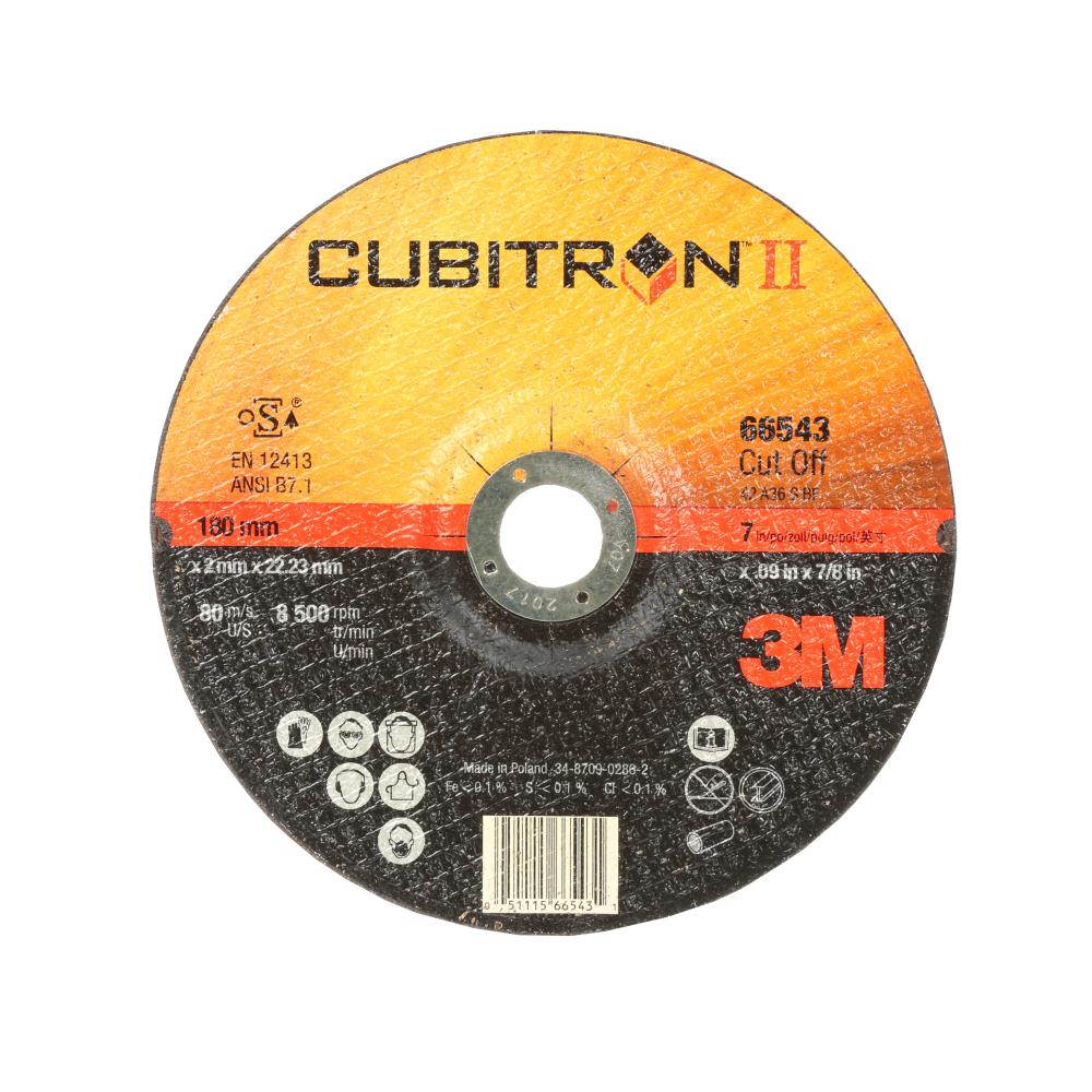 3M™ Cubitron™ II Cut-Off Wheel, 66543, T27, black, 7 in x 0.09 in x 7/8 in (17.78 cm x 2.29 mm)<span class=' ItemWarning' style='display:block;'>Item is usually in stock, but we&#39;ll be in touch if there&#39;s a problem<br /></span>