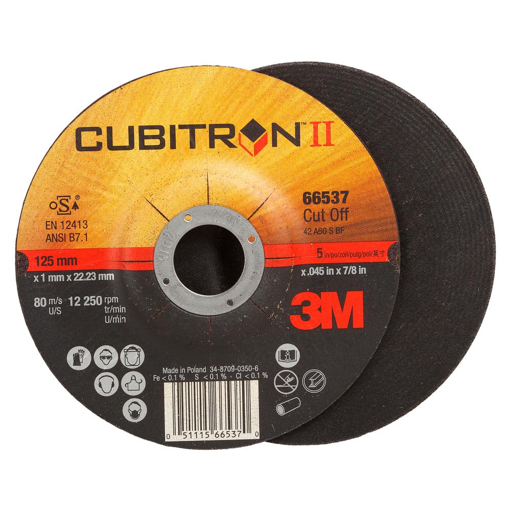 3M™ Cubitron™ II Cut-Off Wheel, 66537, T27, black, 5 in x 0.05 in x 7/8 in (12.70 cm x 1.27 mm)<span class=' ItemWarning' style='display:block;'>Item is usually in stock, but we&#39;ll be in touch if there&#39;s a problem<br /></span>