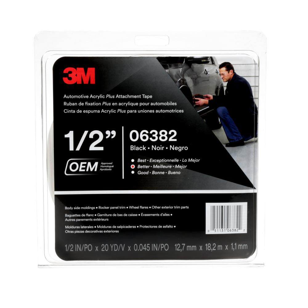 3M™ Automotive Acrylic Plus Attachment Tape 06382, black, 1/2 in x 20 yd, 45 mil<span class=' ItemWarning' style='display:block;'>Item is usually in stock, but we&#39;ll be in touch if there&#39;s a problem<br /></span>