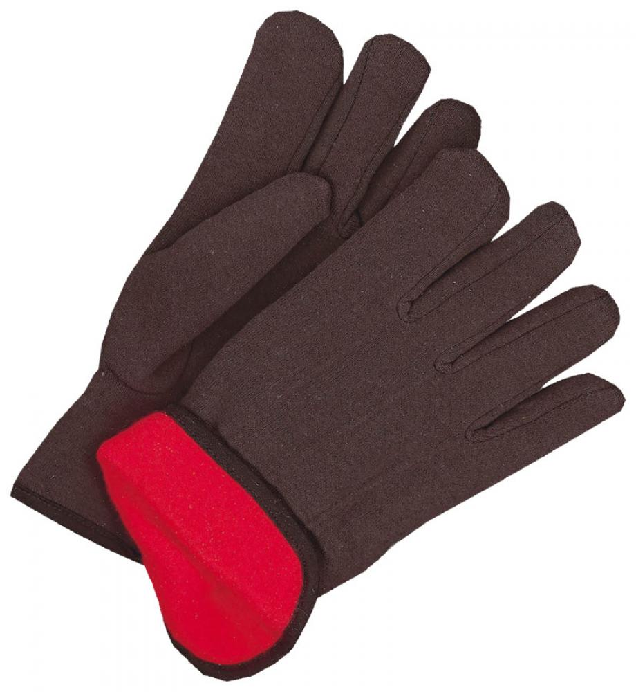 Brown Cotton Jersey Glove Slip on Wrist, Red Fleece Lined, 20oz<span class=' ItemWarning' style='display:block;'>Item is usually in stock, but we&#39;ll be in touch if there&#39;s a problem<br /></span>