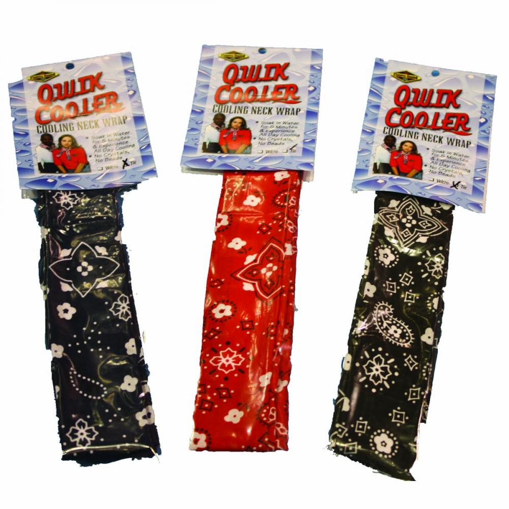 Qwik Cooler Head & Neck Wraps - Assorted Print Colours - 4 each of Red, Navy Blue, Black Patterns.<span class=' ItemWarning' style='display:block;'>Item is usually in stock, but we&#39;ll be in touch if there&#39;s a problem<br /></span>