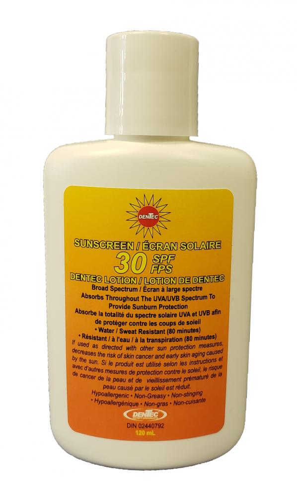 Dentec Sunscreen Lotion,120ml (4oz) Bottle SPF 30 (12 / box)<span class=' ItemWarning' style='display:block;'>Item is usually in stock, but we&#39;ll be in touch if there&#39;s a problem<br /></span>