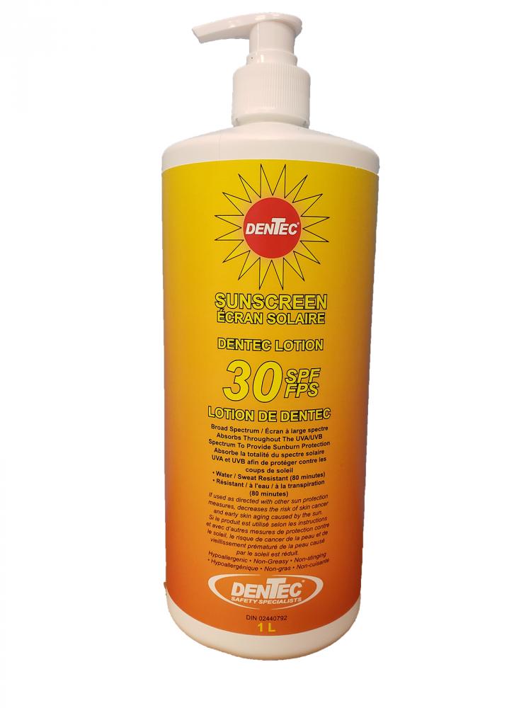 Dentec Sunscreen Lotion, 1L (34oz) Bottle Lotion SPF 30 (8 / box)<span class=' ItemWarning' style='display:block;'>Item is usually in stock, but we&#39;ll be in touch if there&#39;s a problem<br /></span>
