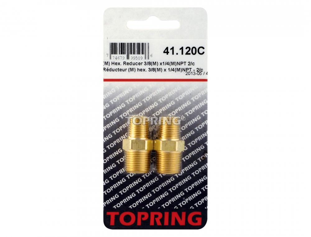 Brass Hexagonal Reducer 3/8 (M) to 1/4 (M) NPT (2-Pack)<span class=' ItemWarning' style='display:block;'>Item is usually in stock, but we&#39;ll be in touch if there&#39;s a problem<br /></span>