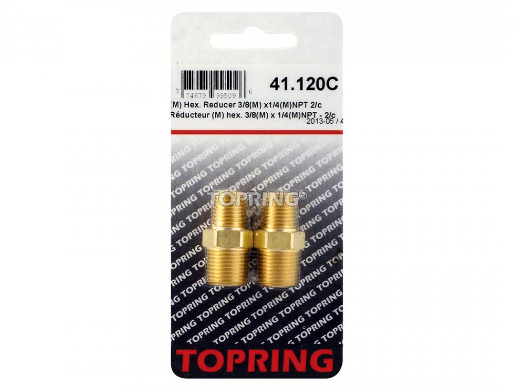 Brass Hexagonal Reducer 3/8 (M) to 1/4 (M) NPT<span class=' ItemWarning' style='display:block;'>Item is usually in stock, but we&#39;ll be in touch if there&#39;s a problem<br /></span>