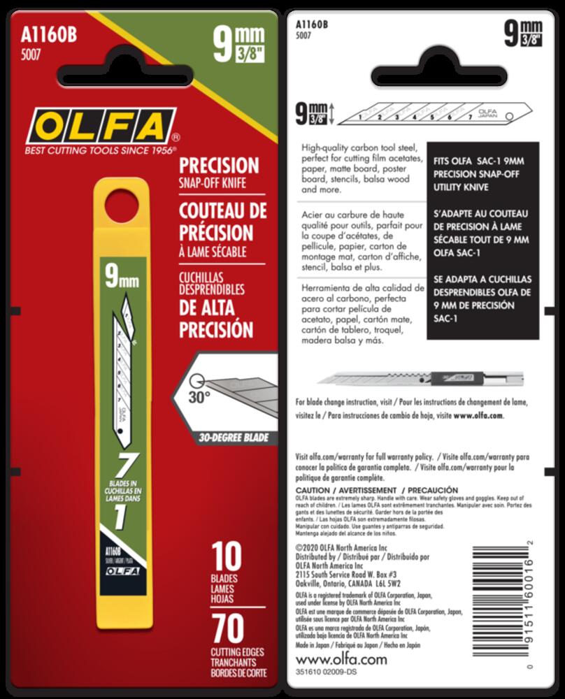 A1160B 9mm Graphic/Art Precision Snap Blade, 10pk<span class=' ItemWarning' style='display:block;'>Item is usually in stock, but we&#39;ll be in touch if there&#39;s a problem<br /></span>