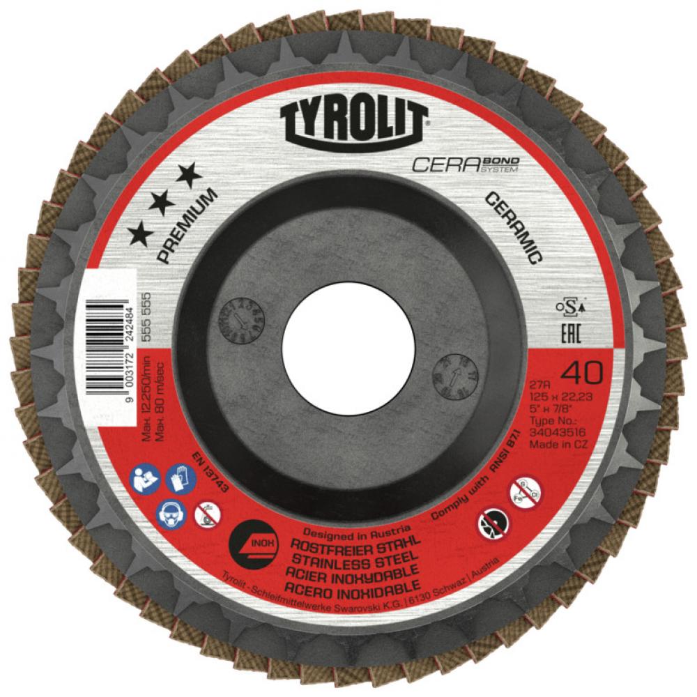 Premium Flap Disc-Plastic Backed-Cerabond 5&#34;x7/8&#34; TYPE 27 CA 40<span class=' ItemWarning' style='display:block;'>Item is usually in stock, but we&#39;ll be in touch if there&#39;s a problem<br /></span>