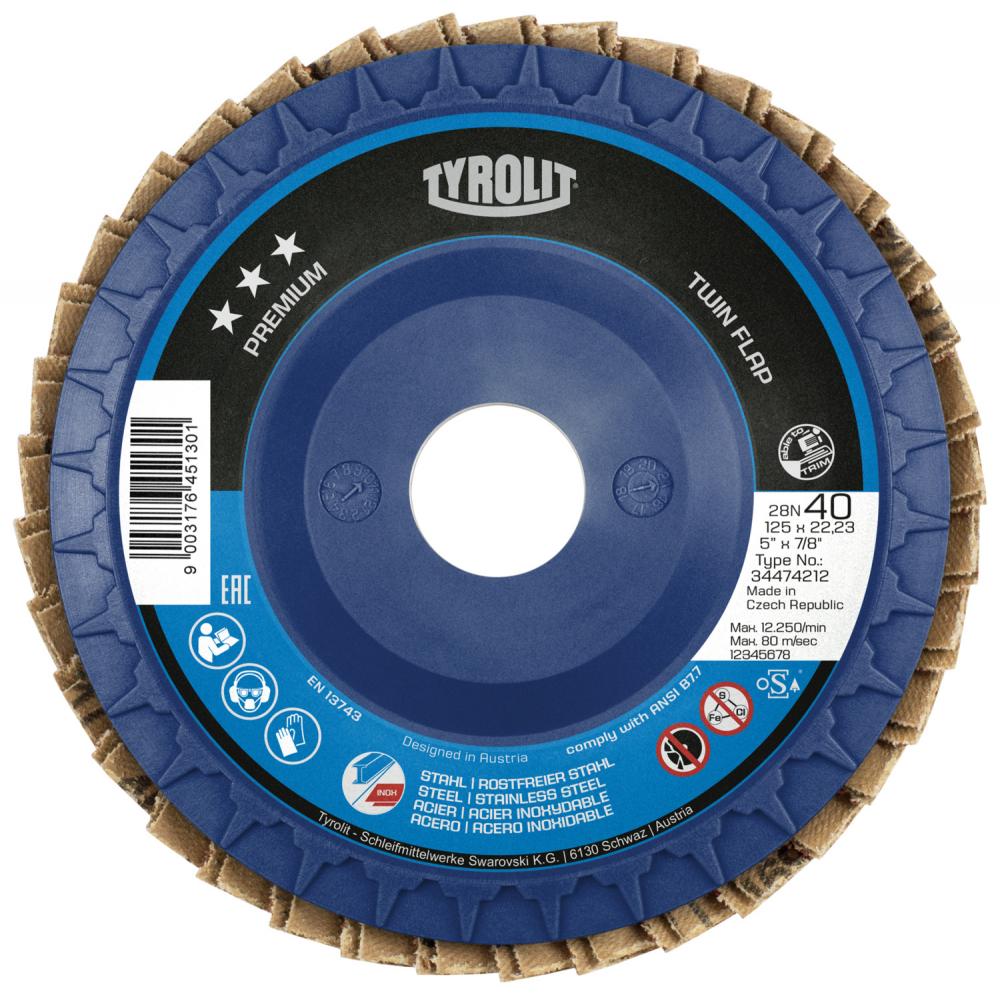 Premium Flap Disc-Plastic Backed-Twin Flap 4-1/2&#34;x7/8&#34; TYPE 27 ZA/CA40<span class=' ItemWarning' style='display:block;'>Item is usually in stock, but we&#39;ll be in touch if there&#39;s a problem<br /></span>