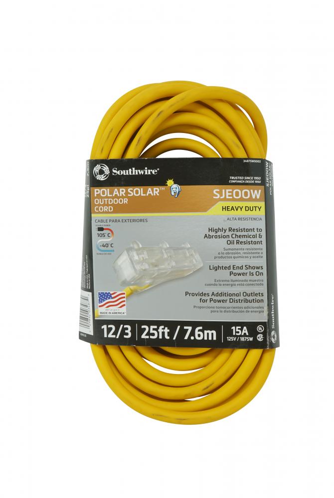 EXTCORD, 12/3 SJEOW 25&#39; YLW TRITAP LE PS<span class='Notice ItemWarning' style='display:block;'>Item has been discontinued<br /></span>