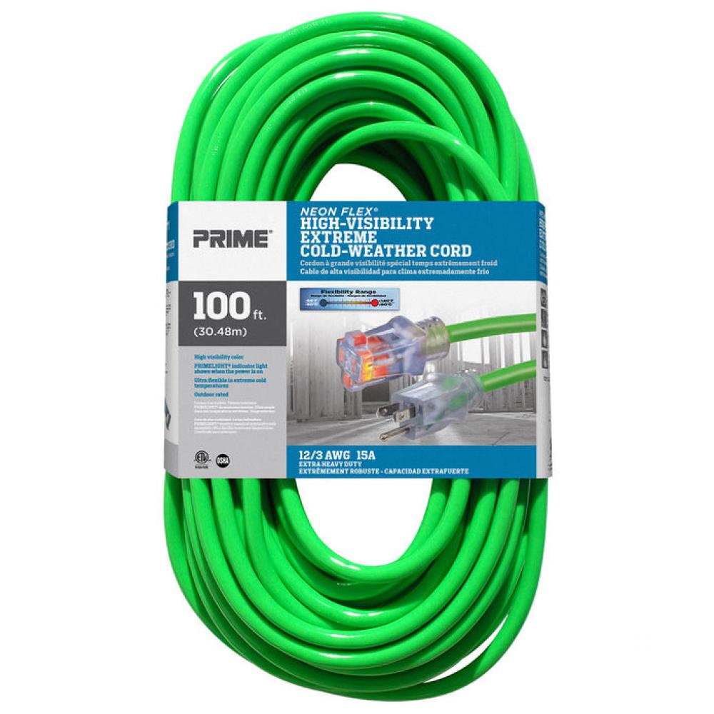 100ft. 12/3 SJTW -50C HI-VIS Green Outdoor Extension Cord w/Primelight Indicator Light<span class=' ItemWarning' style='display:block;'>Item is usually in stock, but we&#39;ll be in touch if there&#39;s a problem<br /></span>