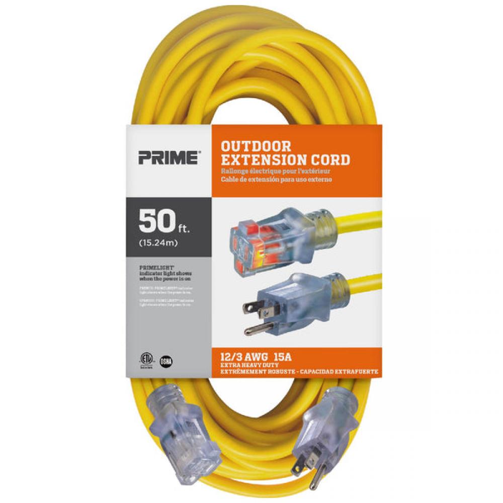 50ft. 12/3 SJTW Yellow Jobsite Extension Cord w/Primelight Indicator Light<span class=' ItemWarning' style='display:block;'>Item is usually in stock, but we&#39;ll be in touch if there&#39;s a problem<br /></span>