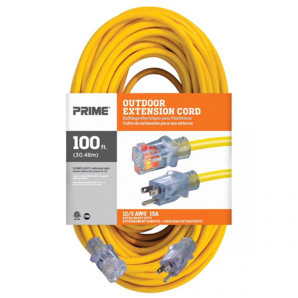 100ft. 12/3 SJTW Yellow Jobsite Extension Cord w/Primelight Indicator Light<span class=' ItemWarning' style='display:block;'>Item is usually in stock, but we&#39;ll be in touch if there&#39;s a problem<br /></span>