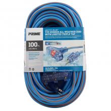 Prime Wire & Cable LT630835 - 100ft. 12/3 SJEOW Blue/Orange Arctic Blue All Weather Triple-Tap Cord w/Primelight