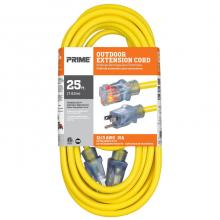 Prime Wire & Cable EC511825 - 25FT 12/3 SJTW Yellow Jobsite Extension Cord w/ Primelight Indicator Light