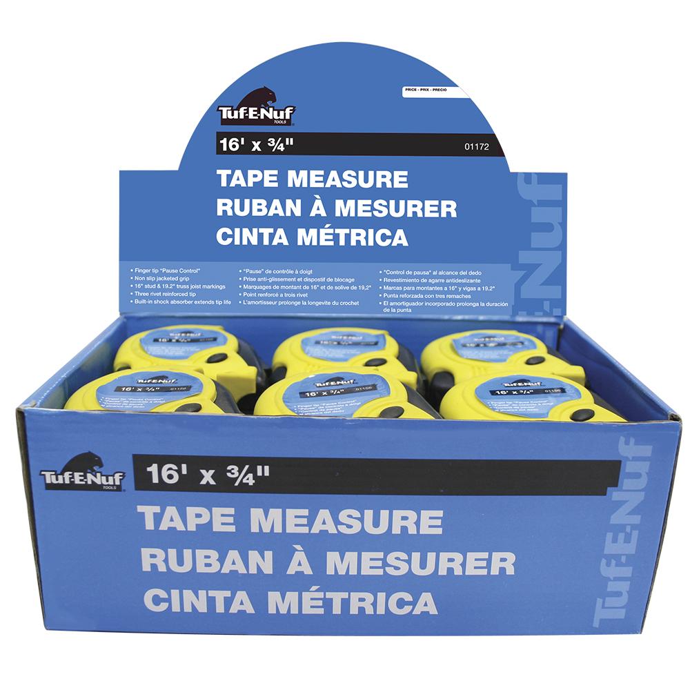16&#39; x 3/4&#34; Rubber Jacket Tape Measure - 12 per Display Box<span class=' ItemWarning' style='display:block;'>Item is usually in stock, but we&#39;ll be in touch if there&#39;s a problem<br /></span>