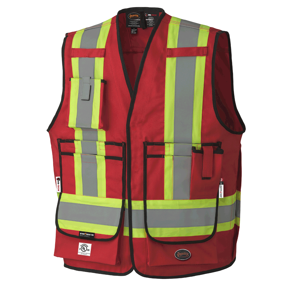 Red Hi-Viz FR-Tech® 88/12 FR/Arc Rated Surveyor&#39;s Safety Vests 7oz - M<span class=' ItemWarning' style='display:block;'>Item is usually in stock, but we&#39;ll be in touch if there&#39;s a problem<br /></span>