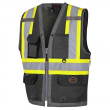 Pioneer V1010270-L - Hi-Vis 300D Oxford Poly Mesh Surveyor's Safety Vest - Mesh Back- Zipper Closure - Black - L