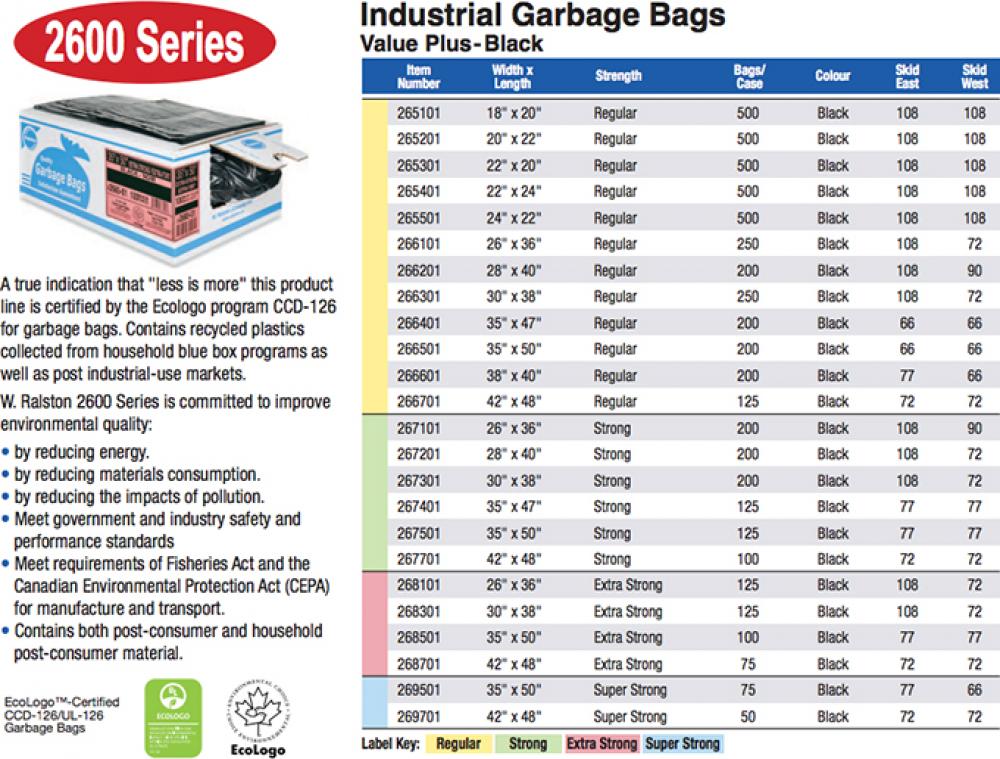 2600 SERIES Eco-Logo CCD-126 / UL-126 - Black  35&#34; x 50&#34; Extra Strong Black 100<span class=' ItemWarning' style='display:block;'>Item is usually in stock, but we&#39;ll be in touch if there&#39;s a problem<br /></span>