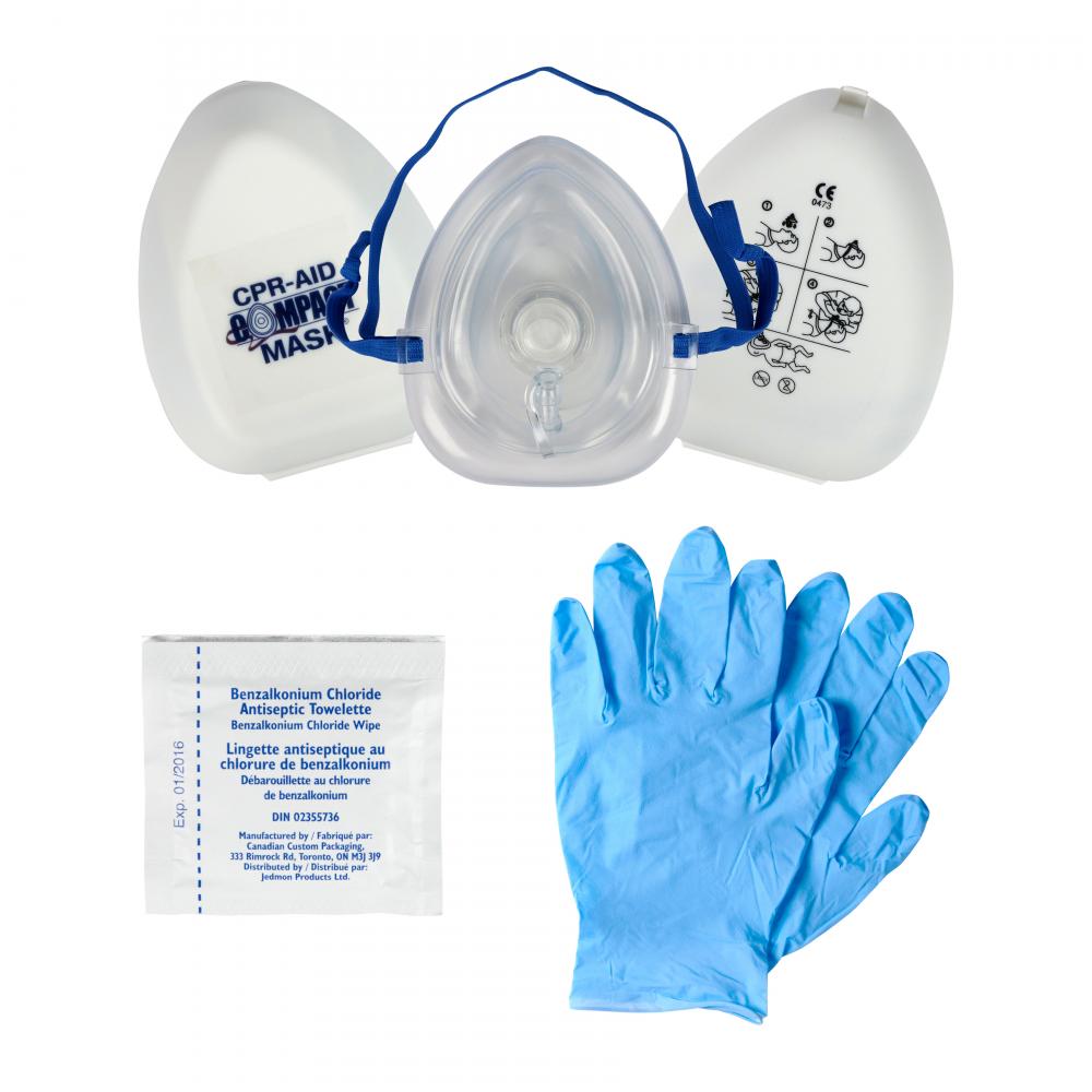 CPR Compact Mask, O2 Inlet, Case, Gloves, Wipes<span class=' ItemWarning' style='display:block;'>Item is usually in stock, but we&#39;ll be in touch if there&#39;s a problem<br /></span>