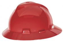 MSA Safety 475371 - V-Gard Slotted Full-Brim Hat, Red, w/Fas-Trac III Suspension